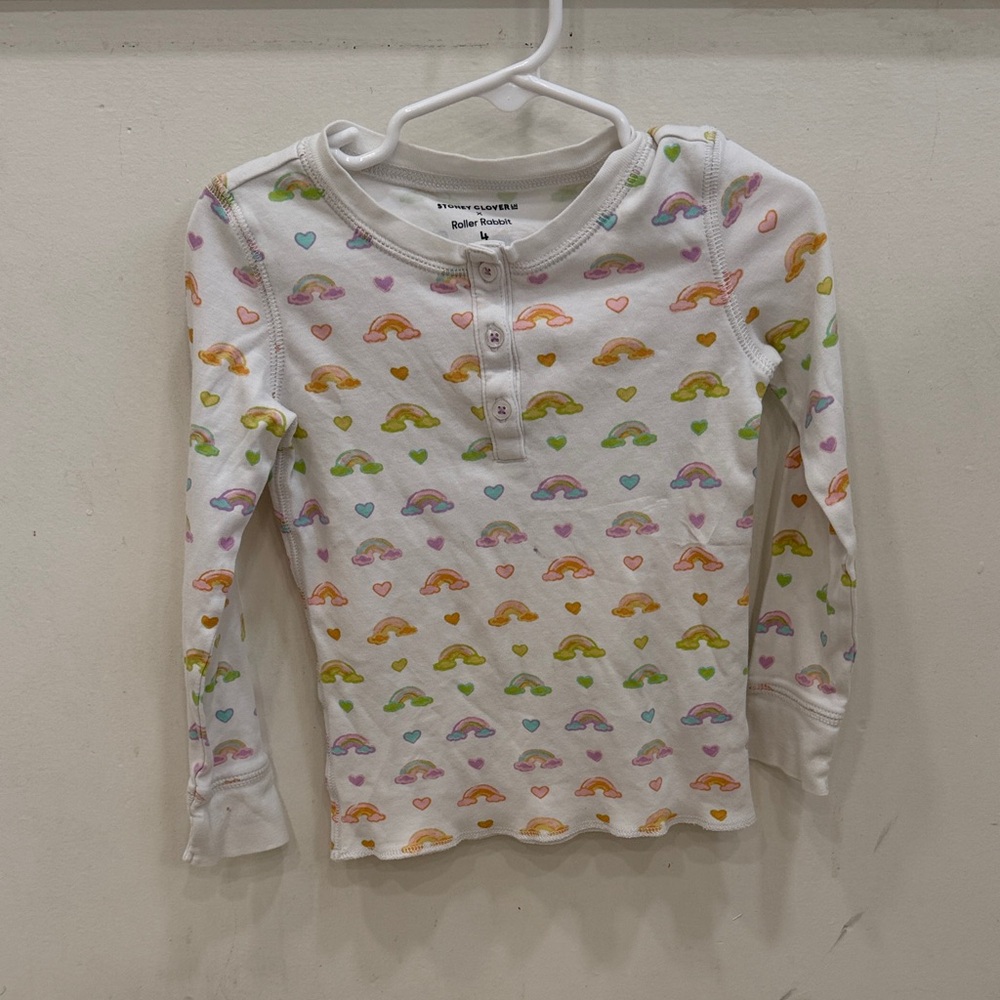 Roller Rabbit x Stoney Clover White Long Sleeve Pajamas with Rainbow Print